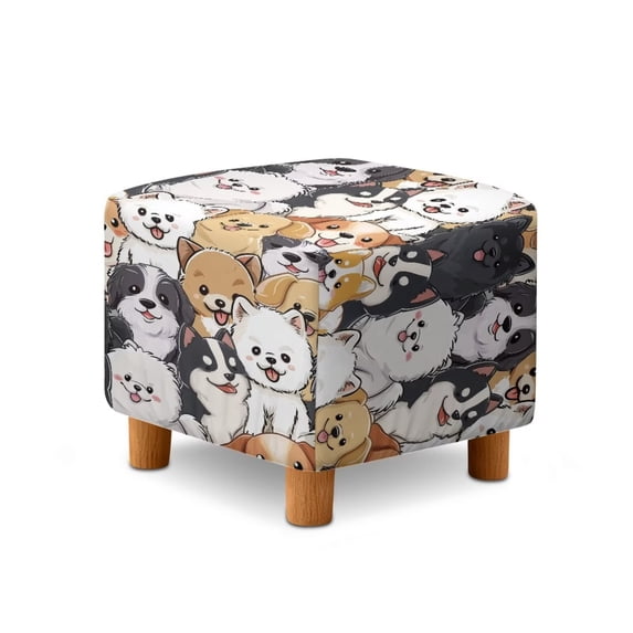 SCRAWLGOD Dogs Pattern Ottoman Cover Square, Stretch Ottoman Cover Square Folding Storage Stool Furniture Protector Soft Slipcover for Living Room