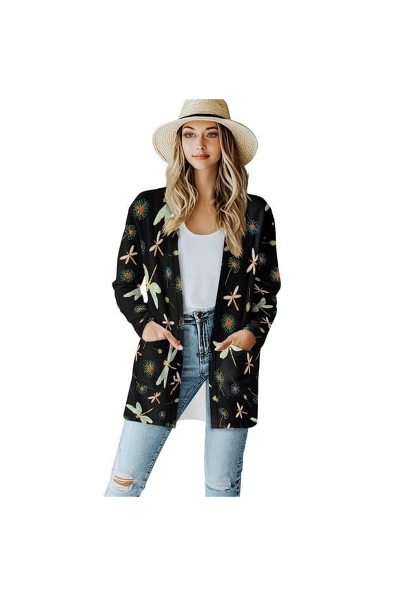 Dragonfly Fall Cardigan Sweaters for Women Lightweight Jacket with Pockets Size L Long Sleeve Sweatshirt Cardigan Women Open Front Soft Ladies Cardigan for Clubs