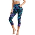 thumbnail image 1 of SCRAWLGOD Dragonfly Floral Blue Violet Women's Capri Yoga Pants with Pockets High Waisted Legging, Casual Breathable Yoga Pants with Tummy Control for Workout Running Gym, S, 1 of 7