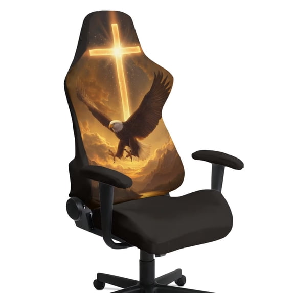 SCRAWLGOD Eagle Cross Print Gaming Chair Cover Stretch Breathable Furniture Protector Washable Anti Dust Office Chair Slipcover with Armrest Covers