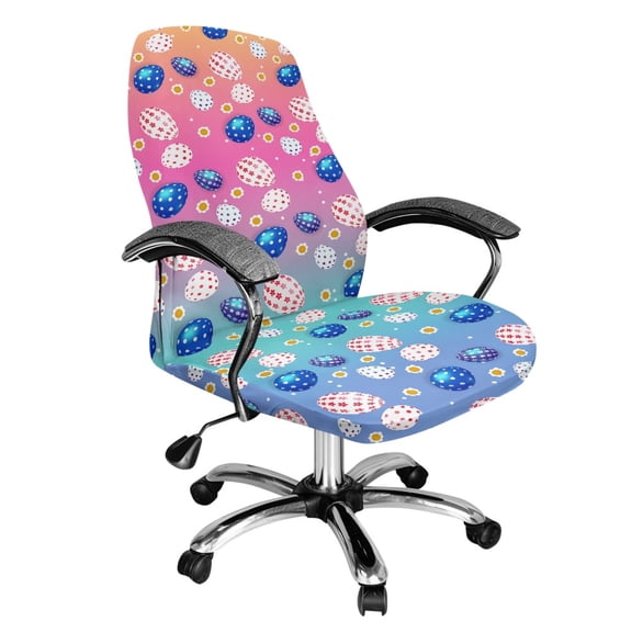 SCRAWLGOD Easter Computer Office Chair Cover Breathable Stain Resistant Boss Chair Slipcovers Universal All-in-One Desk Rotating Chair Slipcovers, Eggs Floral Polka Dot Pink Blue, L