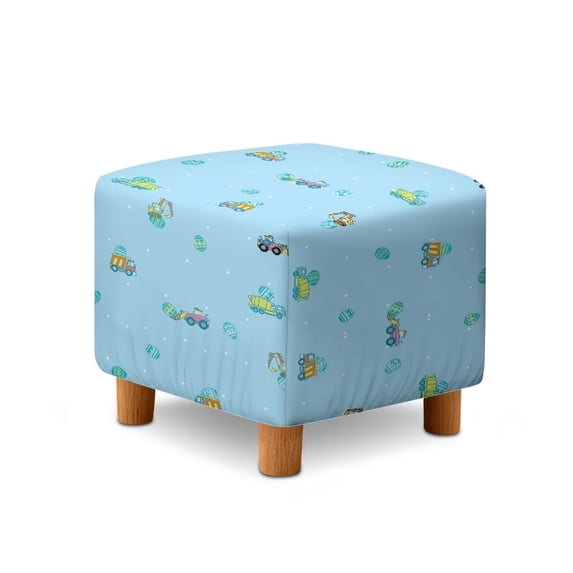 SCRAWLGOD Easter Egg Spot Engineering Vehicle Pattern Blue Ottoman Slipcover, Breathable Footrest Sofa Protection Washable Covers for Footstool with Stretch Bottom for Pets