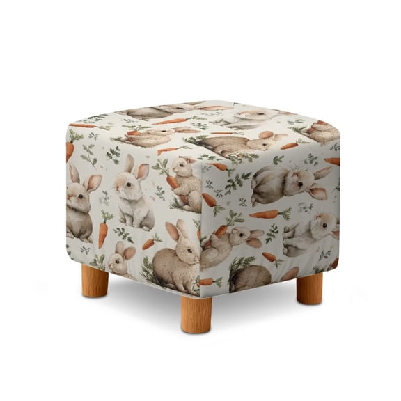 SCRAWLGOD Easter Rabbit Carrot Print Beige Ottoman Cover Square Slipcovers, Stretch Footrest Stool Cover for Ottoman Square, Soft Foot Stool Covers Protector with Nonslip Elastic Bottom