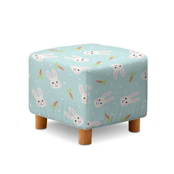 SCRAWLGOD Easter Rabbit Carrot Spot Print Blue Footstool Slipcover, Wear Resistant Ottoman Decoration Stretch Rectangular Furniture Protection for Footrest Sofa