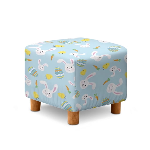 SCRAWLGOD Easter Rabbit Egg Carrot Chick Print Blue Ottoman Cover, Square Stretch Square Ottoman Covers Slipcover Soft Storage Footrest Protection for Living Room Removable Footstool Cover