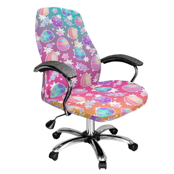SCRAWLGOD Eggs Floral Leaf Spots Easter Comfortable Office Chair Cover Easy to Install All-in-One High Back Chair Slipcover Washable Stain Resistant Boss Chair Covers, S