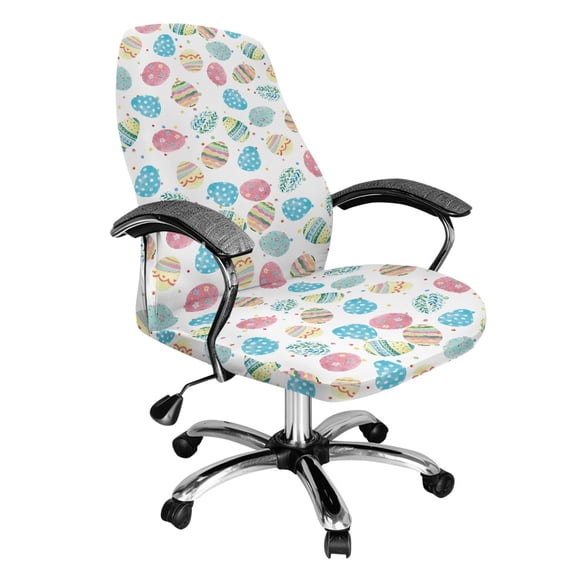 SCRAWLGOD Eggs Floral Spots White Easter Soft Computer Office Chair Cover Stretchy Easy to Remove Desk Chair Seat Protector Non-Slip Stain Resistant Boss Chair Covers, L
