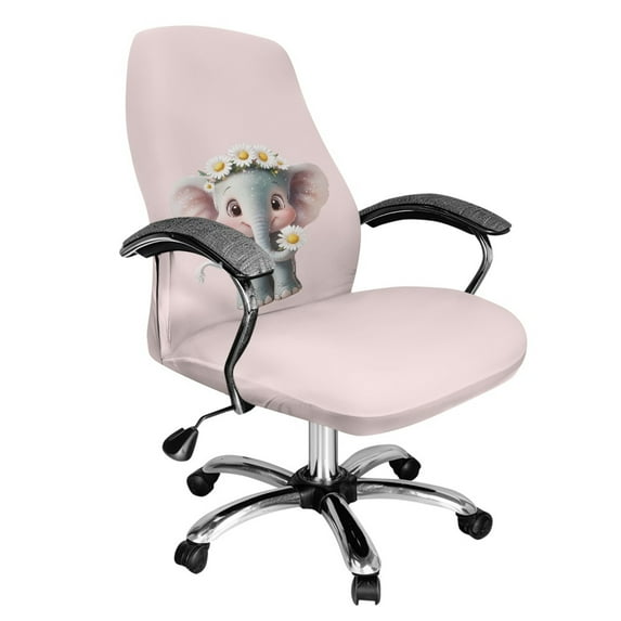 SCRAWLGOD Elephant Daisy Pink Comfortable Office Chair Covers Washable Stain Resistant Chair Covers for Office Desk Chairs Removable Anti-Dust Desk Chair Slipcovers, S