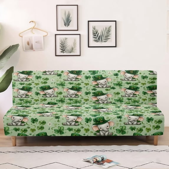 SCRAWLGOD Elephant Shamrock Print Sofa Cover Armless Couch Slipcover for Pets Stretch Non Slip Furniture Protector Washable Sofa Slipcover