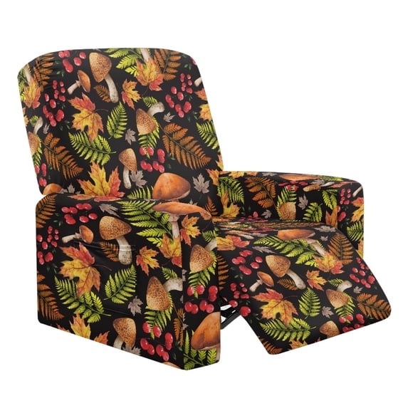 SCRAWLGOD Fall Decor Mushroom Maple Leaf Black Recliner Covers 4 Pieces Recliner Slipcovers Furniture Protector Dog Couch Recliner Cover with Pocket Washable Reclining Chair Protector for Pets