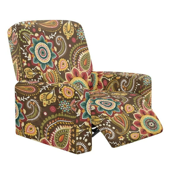 SCRAWLGOD Fall Floral Print Brown Recliner Chair Cover with Pocket, Easy to Install Soft Comfortable Recliner Slipcover Furniture Sofa Protector Cover for Living Room, Pets