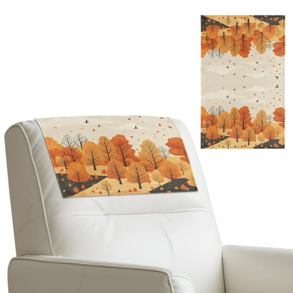 SCRAWLGOD Fall Forest Print Beige 2 Piece Non Slip Recliner Headrest Protector PU Leather Headrest Cover for Recliner Chair 17x27in Waterproof Couch Head Rest Covers