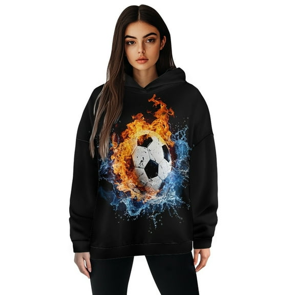 SCRAWLGOD Fire Water Football Hoodie for Women Pullover Sweatshirts for Women Plus Size S with Long Sleeves Womens Hoodies Trendy Comfortable Women Trendy Clothes Outfits for Biking