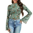 thumbnail image 1 of SCRAWLGOD Floral Horse Women Bell Sleeve Tops Size S Women's Floral Print Bell Long Sleeve Crop Blouse Soft Summer Mock Neck Crop Tops Vintage Slim Shirts, 1 of 7