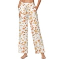 thumbnail image 1 of SCRAWLGOD Floral Leaf Print Beige White Women's Palazzo Lounge Pants Stretchy Comfy Wide Leg Casual Pants Trendy Soft High Waisted Flowy Pants with Side Pockets, L, 1 of 7