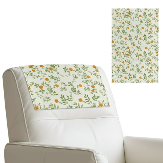 SCRAWLGOD Floral Leaf Print Green 3 Pcs Sofa Headrest Cover Non Slip Headrest Protector for Recline Chair PU Leather Head Protector Cover for Living Room,Office Chair,17x27in