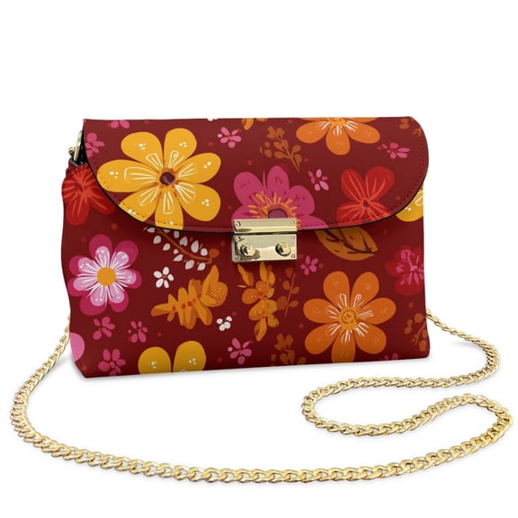 SCRAWLGOD Floral Leaf Print Wine Red Small Crossbody Bag Women's Crossbody Wallet Purse, PU Leather Crossover Shoulder Bag, Cross Body Handbags with Small Shoulder Purses