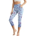 thumbnail image 1 of SCRAWLGOD Floral Leaf Yoga Print Blue Women's Workout Capri Leggings for Women with Pockets Elastic Lightweight High Waisted Yoga Leggings for Running Pants Yoga Gym Casual Summer, XXL, 1 of 7