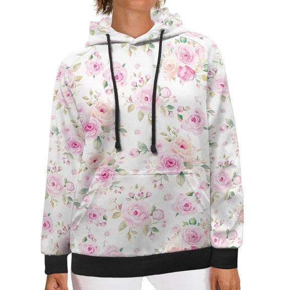 SCRAWLGOD Floral Rose Hoodies for Women Pullover Plus Size XL Tops for Women Long Sleeve Hoodie Oversized Women Travel Breathable Sweatshirt Women Trendy