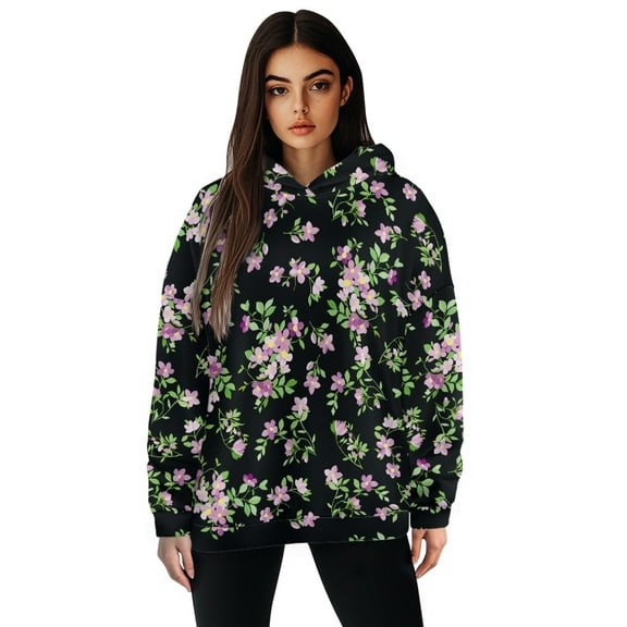 SCRAWLGOD Flower Hoodie for Women Graphic Hoodies Pullover Womens Sweatshirt Soft Ladies Hooded Sweaters Long-Sleeve Oversized Hoodies for Women Trendy Size M for Skating