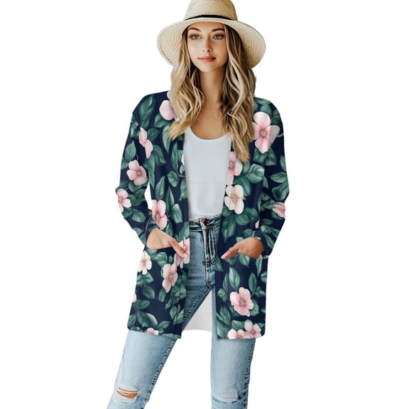 SCRAWLGOD Flower Long Sleeve Cardigan for Women Lightweight Sweaters Fall with Pockets Comfortable Womens Cardigans Dressy Casual Size XL for Daily Life