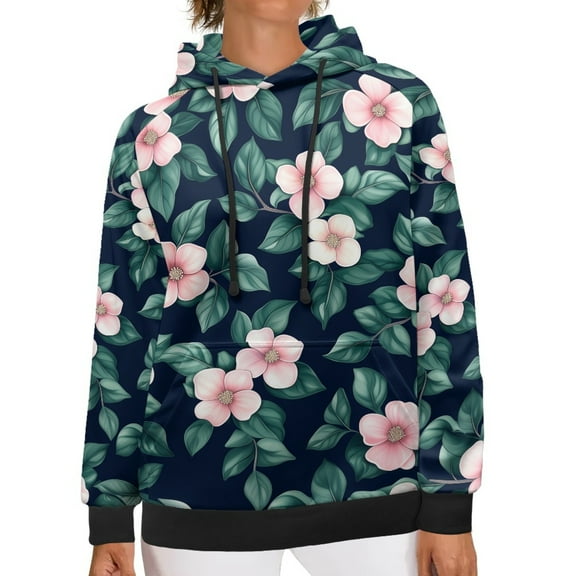 SCRAWLGOD Flower Pullover Hoodies for Women Plus Size L Crewneck Sweatshirt Women Travel Drawstring Women's Hoodie Shirts Breathable Women Activewear Hoodies