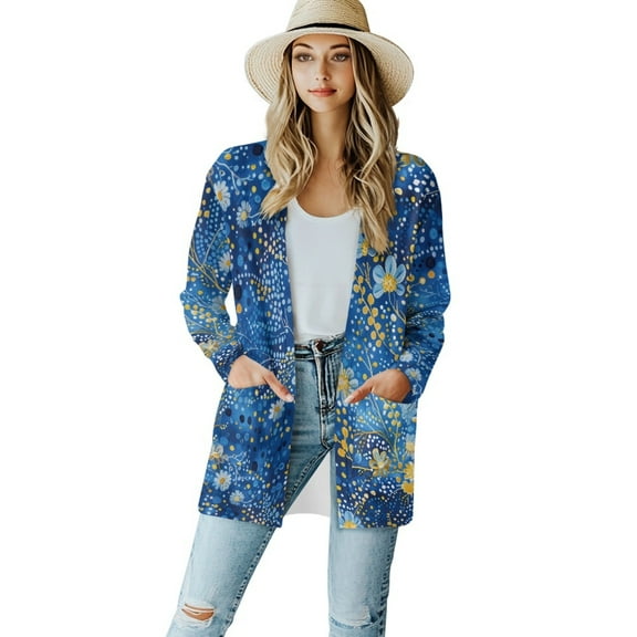 SCRAWLGOD Flower Women Cardigan Jacket Sweaters for Women Lightweight Sweatshirt Stretchable Womens Long Comfy Cardigan Size 2XL Long Sleeve Casual Work Outfits for Women