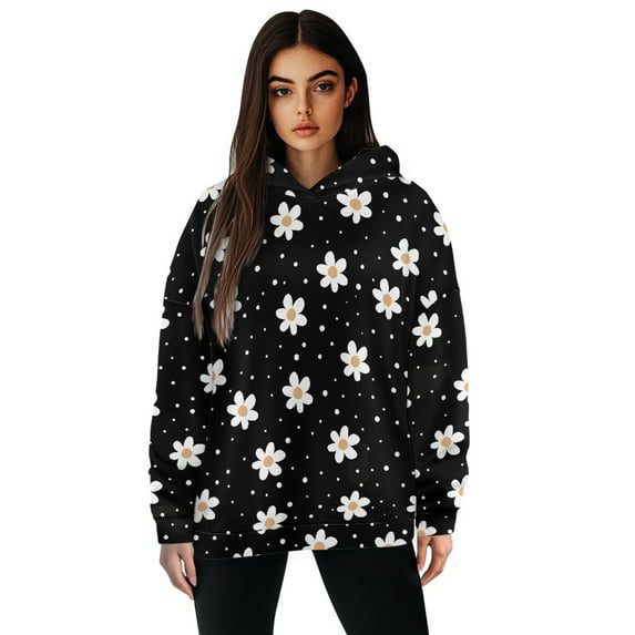 SCRAWLGOD Flower Women Hoodies Pullover Graphic Hoodies for Women Trendy Clothes Long-Sleeve Oversized Sweatshirt for Women Plus Size XL Loose Ladies Hooded Sweaters Daily Life