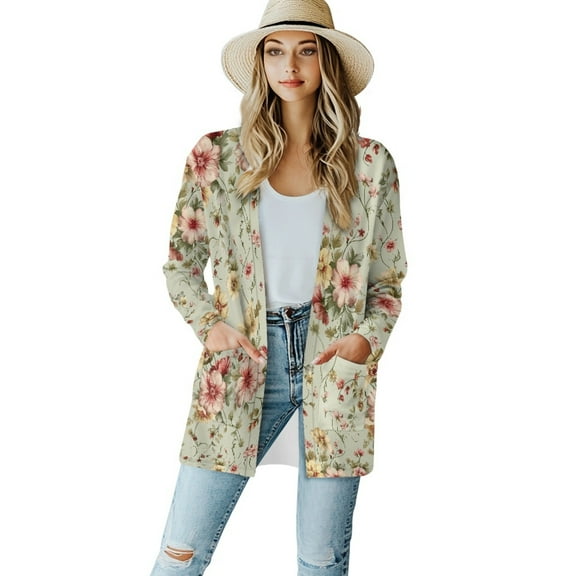 SCRAWLGOD Flower Women's Cardigans Lightweight Long Sleeve Light Weight Cardigan for Women Party Size XL Comfy Cardigan for Women Loose Fit Lounge Cardigans for Women Soft