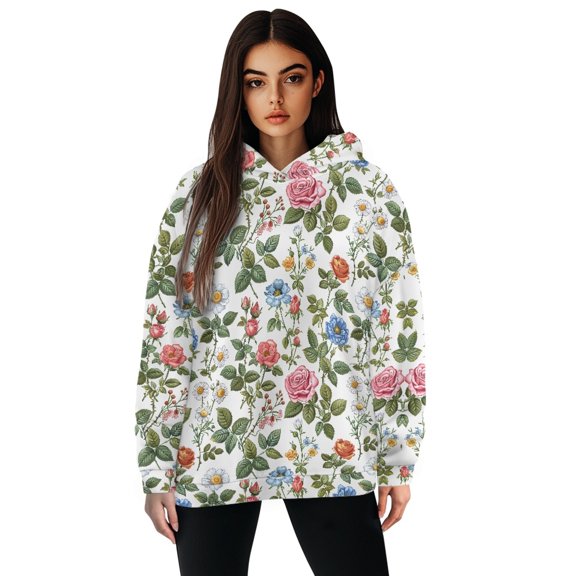 SCRAWLGOD Flowers Hoddies for Women Pullover Plus Size M Sweaters for Women Fall Long Sleeve Oversized Sweatshirt for Women Breathable Women's Fashion Hoodies for Running