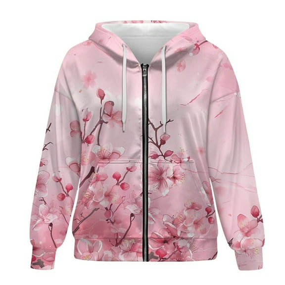 SCRAWLGOD Flowers Hoodies for Women Zip Up Hoodie Oversized Graphic Sweatshirts for Women Picnic Long Sleeve Ladies Hoodies Zip Front Soft Women Clothes Trendy Size L