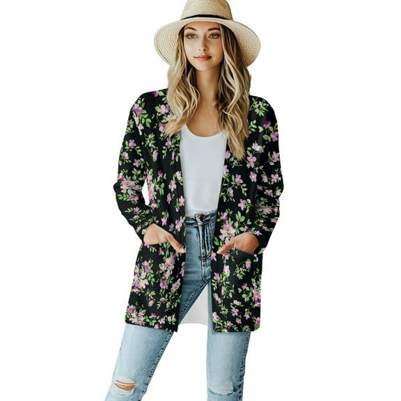 SCRAWLGOD Flowers Lounge Cardigans for Women Lightweight Jacket Dressy Cardigans for Women Long Sleeve Womens Sweater Jacket Size XL Washable Fall Cardigan Sweaters for Women Party