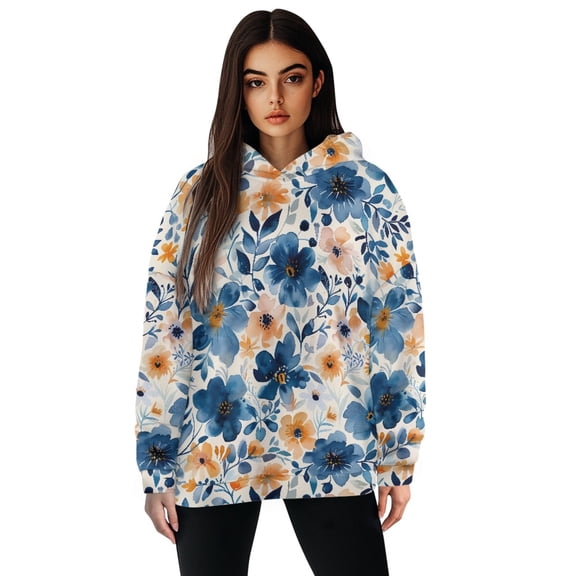 SCRAWLGOD Flowers Print Hoodies for Women Pullover Plus Size XL Crewneck Women Trendy Clothes Outfits Long Sleeve Tops for Women Casual Ladies Hooded Sweaters for Dancing