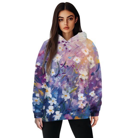 SCRAWLGOD Flowers Print Women Pullover Hoddies for Women Oversized Sweatshirt Graphic Long Sleeve Hoodie Pullover Tops Leisure Sportswear Hoodie Women Skating Size 2XL