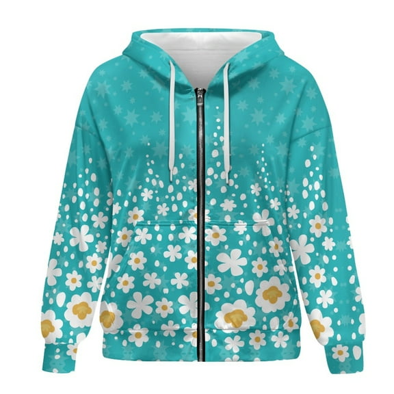 SCRAWLGOD Flowers Women Zipper Hoodie Lightweight Sweaters for Women Plus Size S Long Sleeve Women Oversized Jacket Comfortable Hoodie Zip Up Women Light Weight for Office