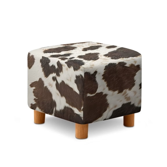 SCRAWLGOD Fur Cow Print Beige Brown Stretch Ottoman Cover, Ottoman Slipcover Sofa Cover Footstool Protector Storage Ottomans Covers Furniture Protector Washable Rectangle Slipcover