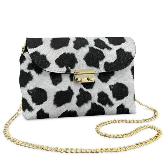 SCRAWLGOD Fur Cow Print Black White Small Crossbody Bags for Women Trendy, Pu Leather Lightweight Cell Phone Crossbody Wallet Purses with Detachable Chain