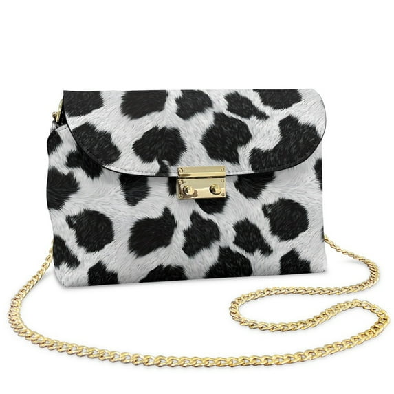 SCRAWLGOD Fur Cow Print Black White Small Crossbody Bags for Women Trendy, Pu Leather Lightweight Cell Phone Crossbody Wallet Purses with Detachable Chain