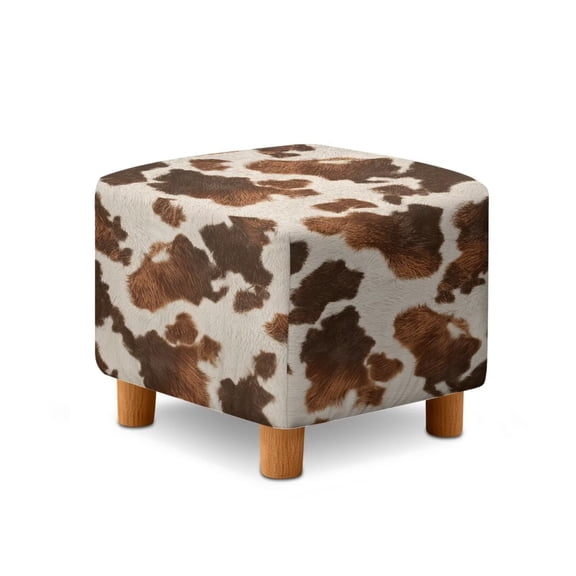 SCRAWLGOD Fur Cow Print Brown Beige Footstool Slipcover, Thick Footrest Sofa Slipcover Anti Slip Square Covers for Ottoman with Stretch Bottom