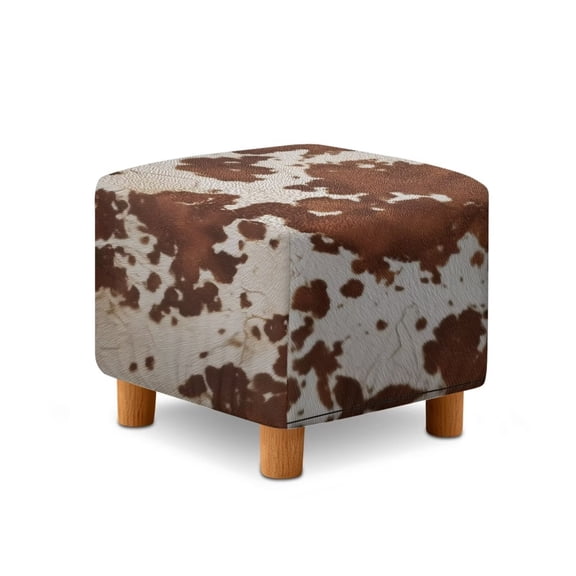 SCRAWLGOD Fur Cow Print Brown Beige Ottoman Cover Square Storage Ottoman Slipcover Thick Stretchable Footrest Stool Covers with Elastic Band for Pets, Machine Washable