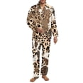 thumbnail image 1 of SCRAWLGOD Fur Leopard Cow Print 2 Piece Mens Pajamas Set, Wrinkle-Free Soft Notched Collar Pajamas for Men, Long Sleeve Mens Sleepwear with Pockets & Elastic Band, XXL, 1 of 6