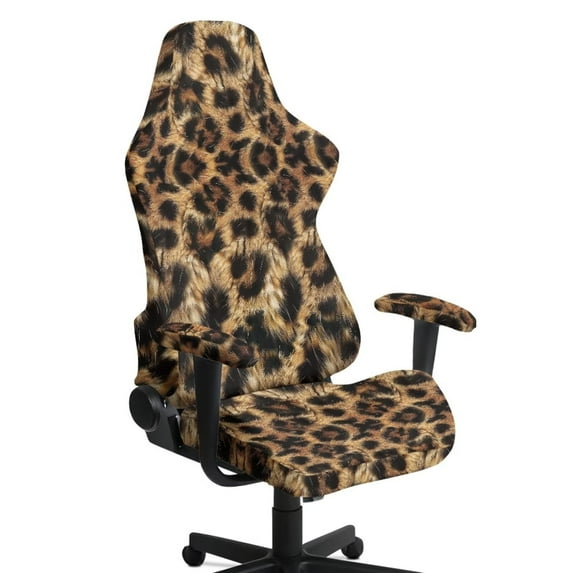 SCRAWLGOD Fur Leopard Print 4 PCS Gaming Chair Covers Slipcovers Non-Slip Dustproof Rotating Armchair Slipcovers Stretch Gamer Chair Cover with Armrest Covers