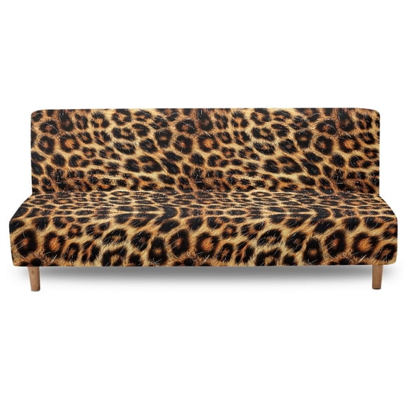 SCRAWLGOD Fur Leopard Print Armless Futon Cover Stretchable Futon Covers, Comfy Elastic Sofa Bed Cover, Machine Washable Couch Slipcover with Elastic Bottom for Pets