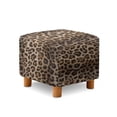 thumbnail image 1 of SCRAWLGOD Fur Leopard Print Brown Footstool Cover, Square Ottoman Cover Footrest Sofa Slipcovers Stool Covers Soft Footstool Covers Slipcovers Stretch Furniture Protector with Anti-Slip Band, 1 of 7