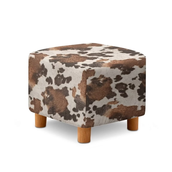 SCRAWLGOD Fur Pattern Cow Print Brown Beige Ottoman Cover, Comfortable Foot Stool Sofa Slipcovers Washable Covers for Square Footrest Stool with Elastic Bottom