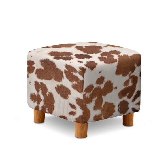 SCRAWLGOD Fur Pattern Cow Print Brown Beige Ottoman Cover Square Slipcovers, Stretch Footrest Stool Cover for Ottoman Square, Soft Foot Stool Covers Protector with Nonslip Elastic Bottom