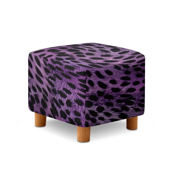 SCRAWLGOD Fur Pattern Leopard Print Violet Black Ottoman Cover Square Stretch Slipcover for Square Ottomans, Anti-Slip Footstool Cover with Elastic Bottom, Machine Washable