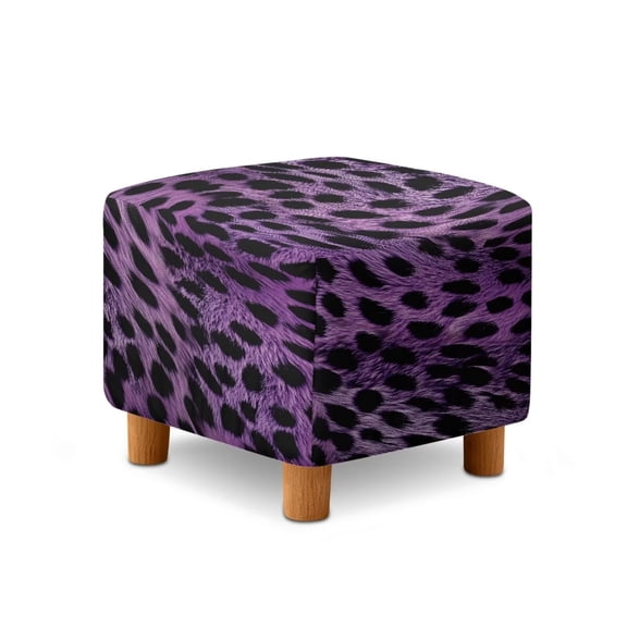 SCRAWLGOD Fur Pattern Leopard Print Violet Black Ottoman Cover Square Stretch Slipcover for Square Ottomans, Anti-Slip Footstool Cover with Elastic Bottom, Machine Washable