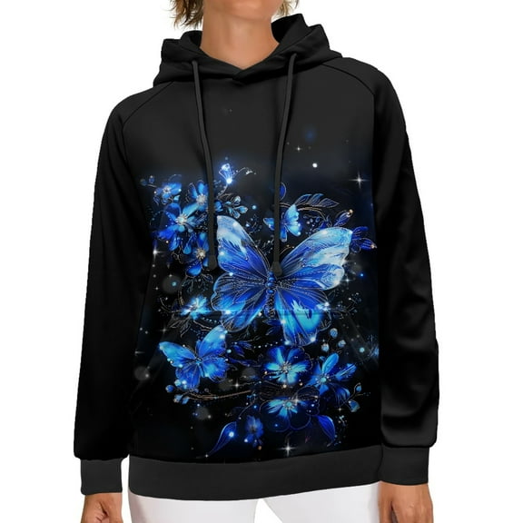 SCRAWLGOD Galaxy Butterfly Pull Over Hoodie for Womens Sweatshirt Hoodies Long Sleeve Tops Comfortable Women's Hoodie with Pockets Size XL Woman Hoodie Sweaters