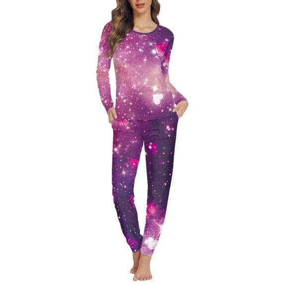 SCRAWLGOD Galaxy Heart Pajama Set Women Long Sleeve Tops and Pants for Women Lounge Sets Size 5XL Crewneck Ladies Jogger Pjs Set Soft 2 Set Pajamas for Women